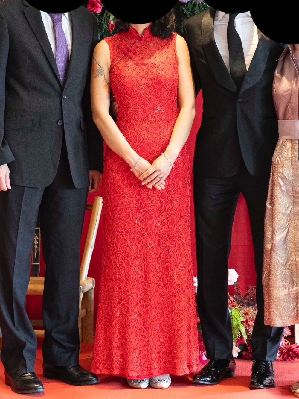 Red Lace Sequin Cheongsam/Qipao Inspired Formal Bridal Gown – Size XS/S
